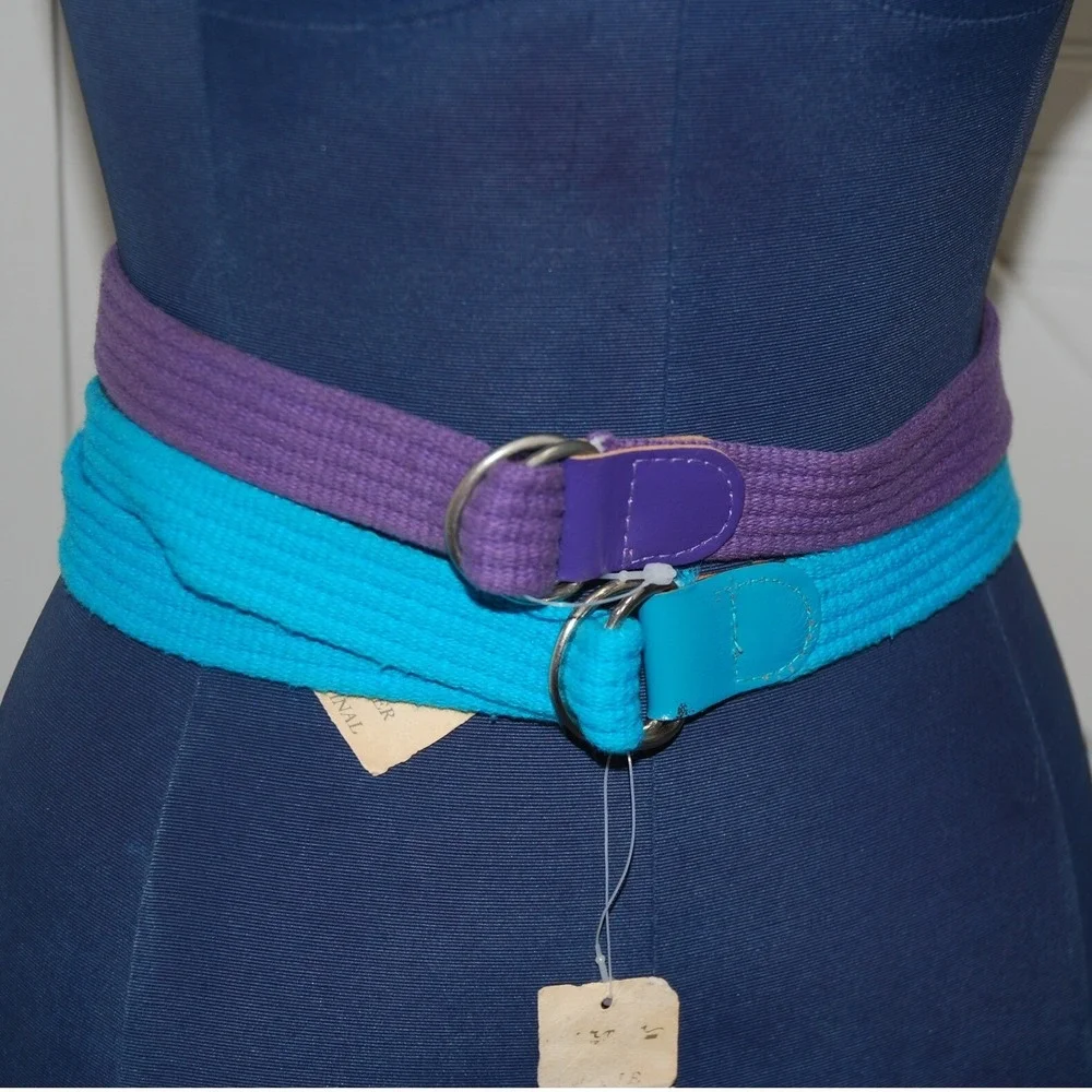 Vintage Lerner New York canvas webbing belts NWT set of two purple & blue size M